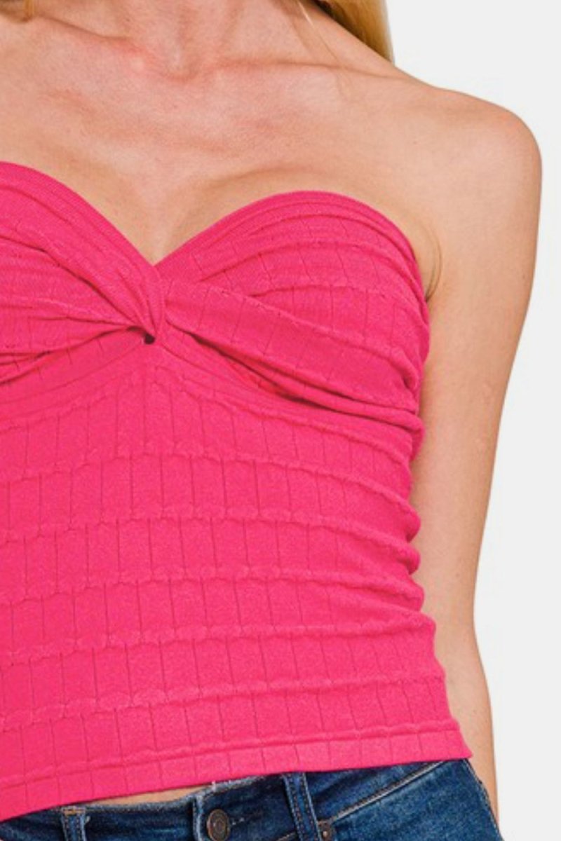 Zenana Ruched Twisted Sweetheart Neck Top for Women - Love Salve